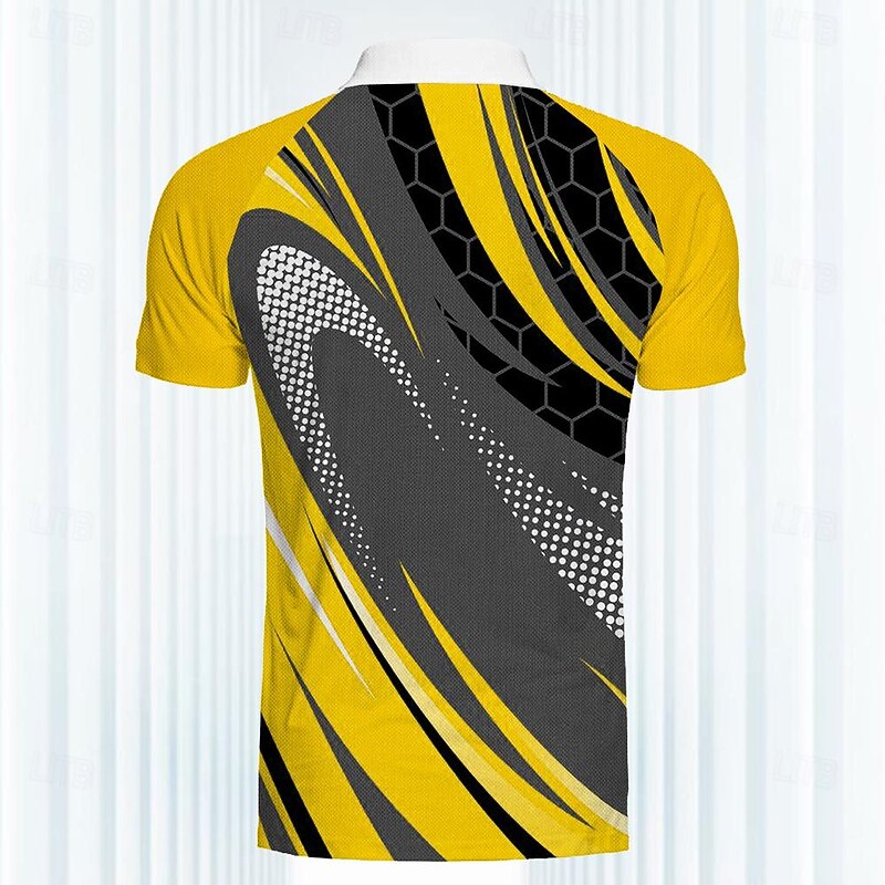 Men's Striped Sports Polo Shirts Golf Shirt Short Sleeve Polo Shirts Collared Shirts Casual Sportswear Vacation Wear 3D Print Buttons Spring & Summer Yellow Green2