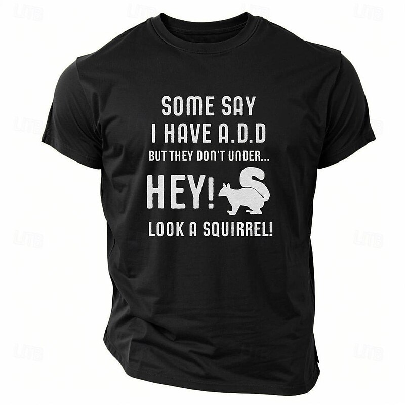 Men's Funny Short Sleeve T-Shirt | A.D.D. Squirrel Distraction Graphic Tee | Lifestyle Humor Apparel