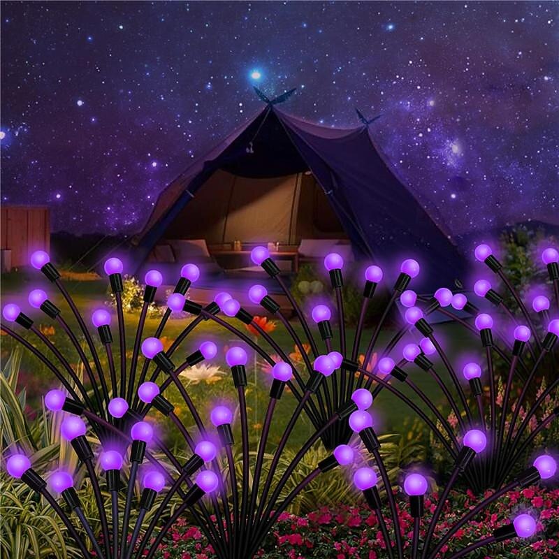 Solar Wind-Swing Purple Firefly Pathway Lawn Lights - Color Changing LED, Waterproof, Auto-On Perfect for Garden & Landscape Decor 1/2pcs for Halloween4