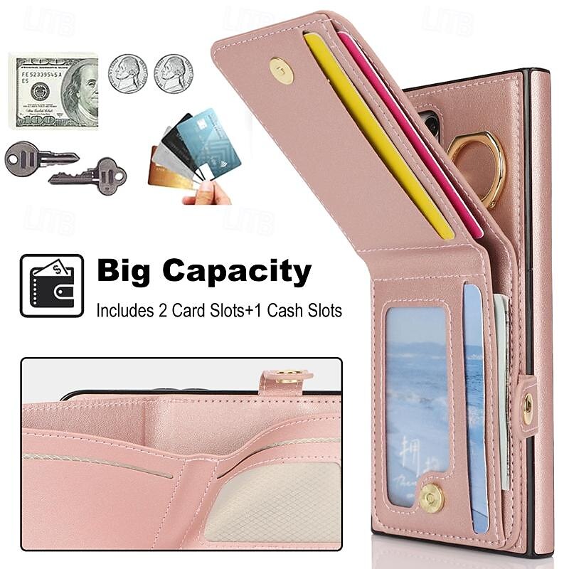 Phone Case For Samsung Galaxy S25 S24 S23 S22 Plus  Ultra S23 FE A55 5G A35 5G A25 A15 A14 Wallet Case with Stand Holder Ring Holder Card Slot Retro TPU PU Leather3