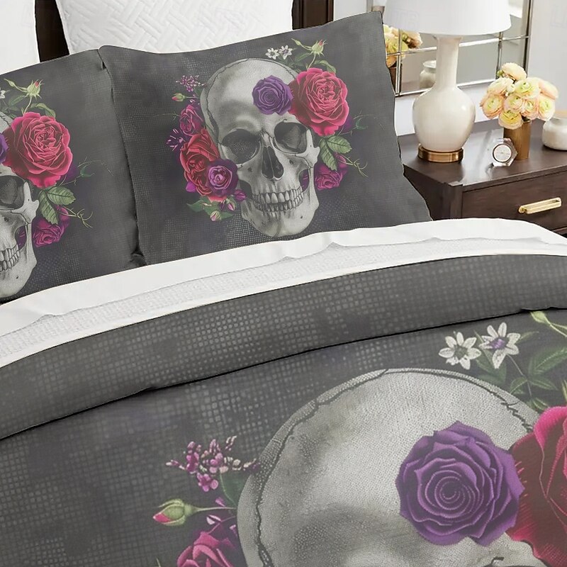 Halloween Skull Duvet Cover Set - Spooky and Stylish Skull Design - Includes Duvet Cover and Pillowcases - Soft and Cozy Fabric - Perfect for Adding a Halloween Vibe to Your Bedroom2
