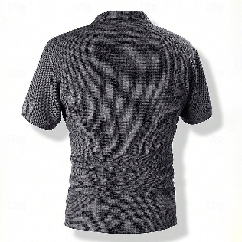 Men's Waffle Polo Shirt Golf Shirt Casual Holiday Lapel Quarter Zip Short Sleeve Fashion Basic Plain Quarter Zip Summer Regular Fit Black White Blue Beige Gray Waffle Polo Shirt4