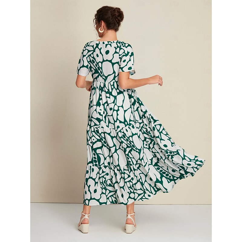 Plant Print V Neck Maxi Dress2