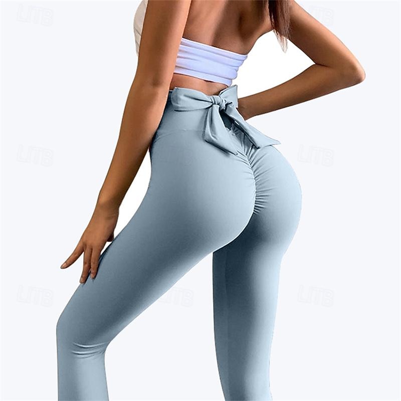 Women's Yoga Pants Yoga Leggings Tie Knot Elastic Waistband High Waist Pilates Gym Workout Workout Tights Solid Color Yellow Pink Navy Blue Sports Activewear Stretchy Slim2