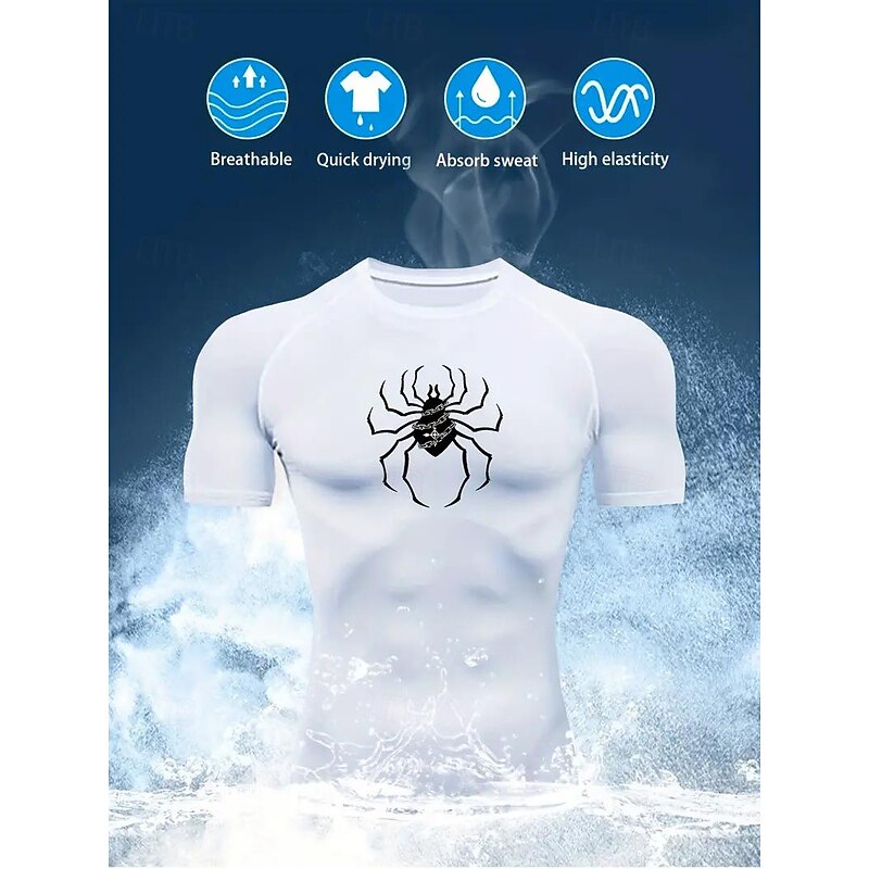 Men's Compression Shirt Athletic Shirt Gym Shirt Fitness Shirt Short Sleeve Tee Tshirt Casual Athleisure Spiders Quick Dry High Stretch Compression Breathable Gym Workout Walking Jogging Sportswear