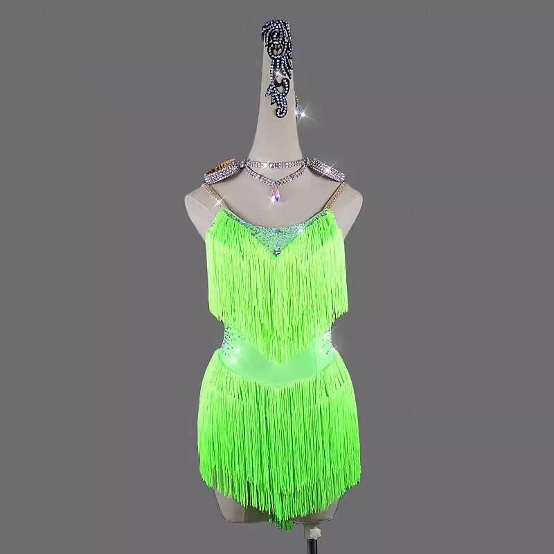 Latin Dance Dress Rhinestone Tassel Women's Performance Training Sleeveless Rumba Salsa Chacha Stage Costume