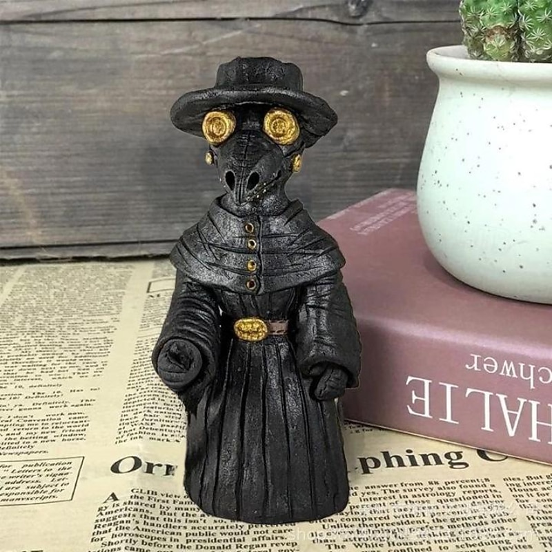 Plague Doctor Cone Incense Burner Halloween Intricately Designed Resin Holder for Incense Cones - Historical Decor with Smoking Beak and Mouth - Black, 80g4