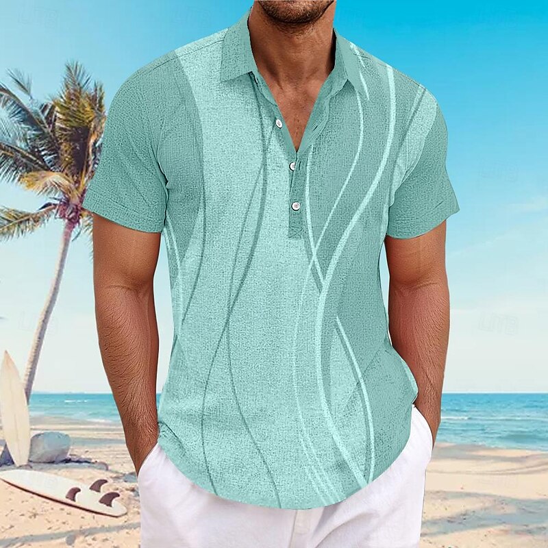 Men's Lines / Waves Geometric Pattern Button Up Shirt Henley Shirt Long Sleeve Hawaiian Resort Outdoor Business / Ceremony / Wedding Casual Summer Spring Fall Turndown Pink Blue Mint Green Gray3