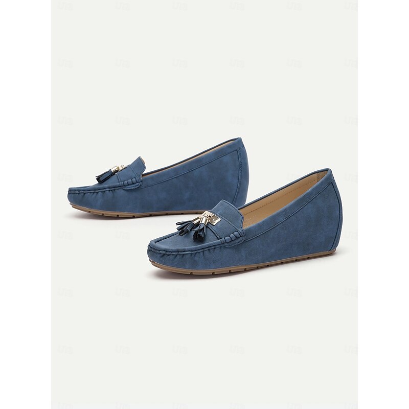 Women's Blue Suede Loafers with Tassels – Comfortable Slip-On Moccasins for Casual and Everyday Wear3