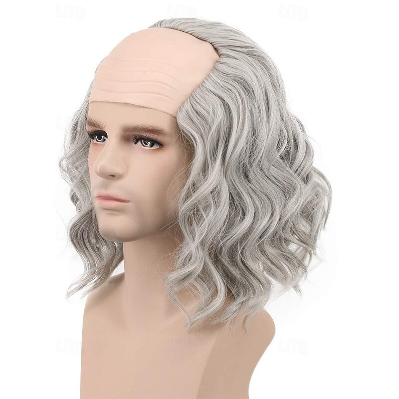 Colonial Man Short Bob Curly Scientist Bald Wig Carnival Cosplay Anime Costume Party Wig