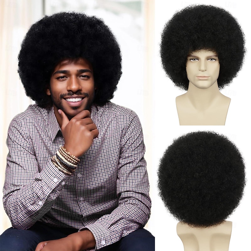 Mens Afro Wig for 70s Disco Rocker Party Black Afro Wig for Men and Women Unisex Adult Afro Wigs for Daily and Party Use (Black) Halloween Wigs