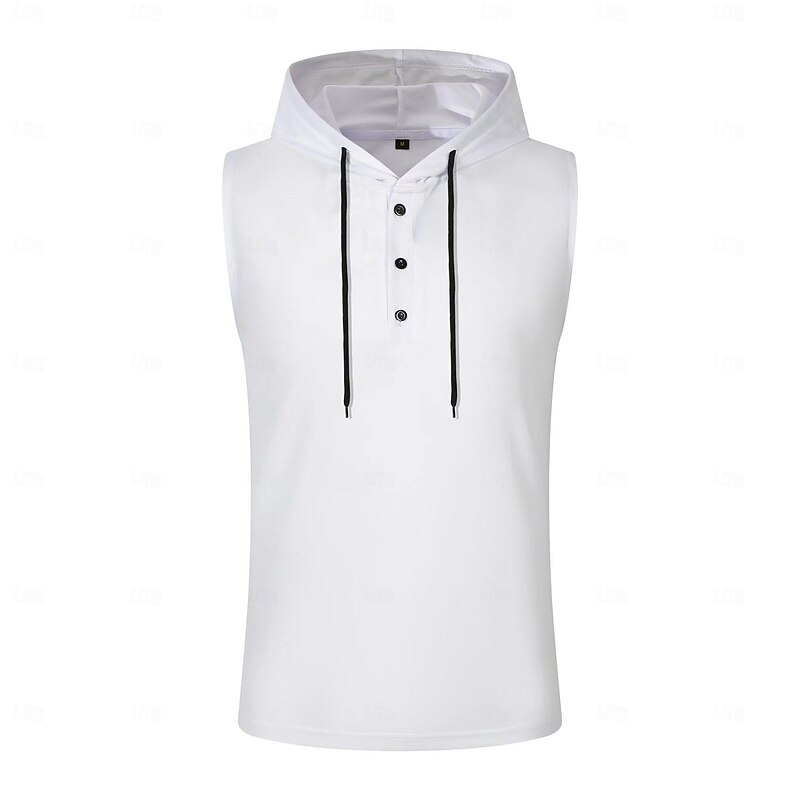 Men's Vest Top Tee Top Short Sleeves Hooded Summer Plain Pit Strip Fashion Designer Basic Buttons Vacation Street Going out Dark Grey Black White Top Tee for Men2