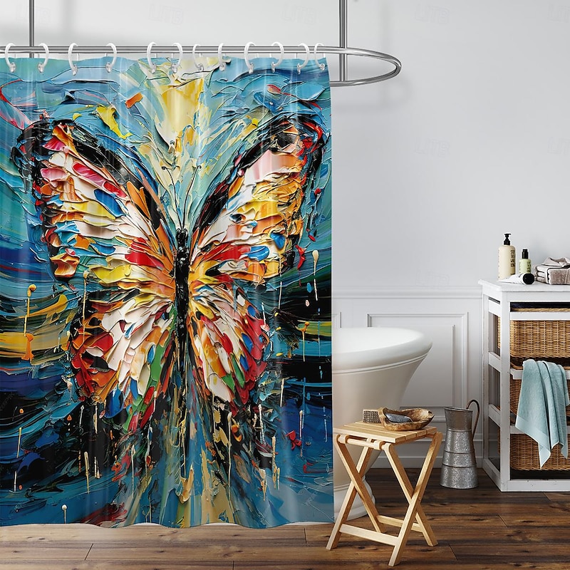 Shower Curtain with Hooks 180cm*180cm(70"*70") Polyester Washable Waterproof Plant Flower Pattern Bathroom Bathtub Decor4