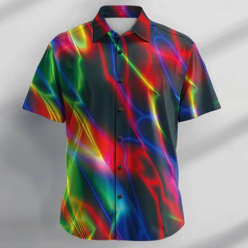 Men's Neon Shirt Button Up Shirt Short Sleeve Casual Vacation Daily Summer Turndown Collared Shirts Button Up 3D Print Multi Color