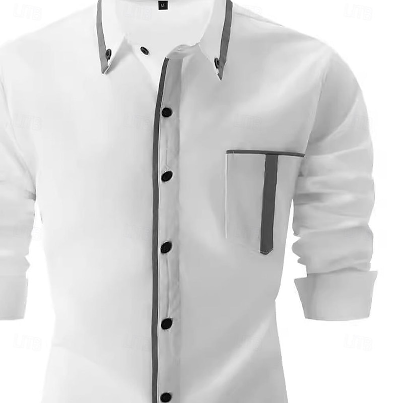 Men's Dress Shirt Button Up Shirt Casual Shirt Black White Navy Blue khaki Drak Red Long Sleeve Solid Color Lapel Daily Vacation Patchwork Clothing Apparel Cotton Fashion Casual Comfortable2