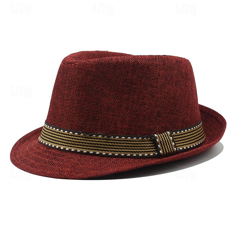 Men's Kentucky Derby Hat Sun Hat Party Hat Black Wine Bamboo Fiber Fashion Casual Street Daily Plain Sunscreen Breathable