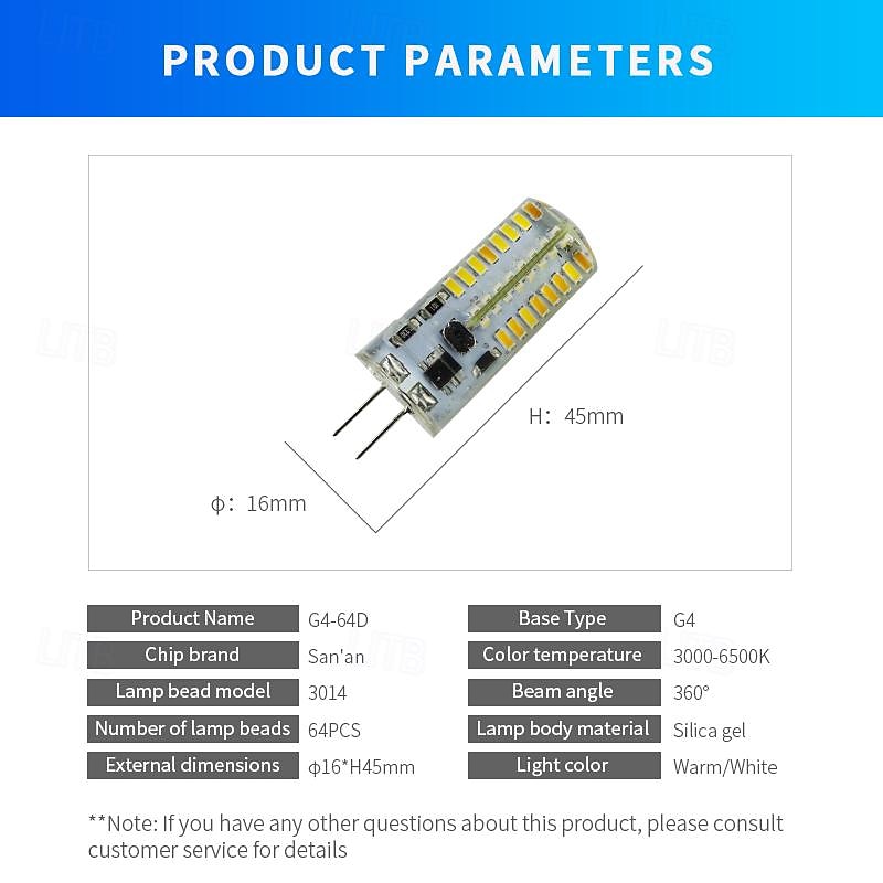 6pcs G4 LED Bi-pin Lights 480Lumens 5W 64LED Beads SMD 3014 12 V2