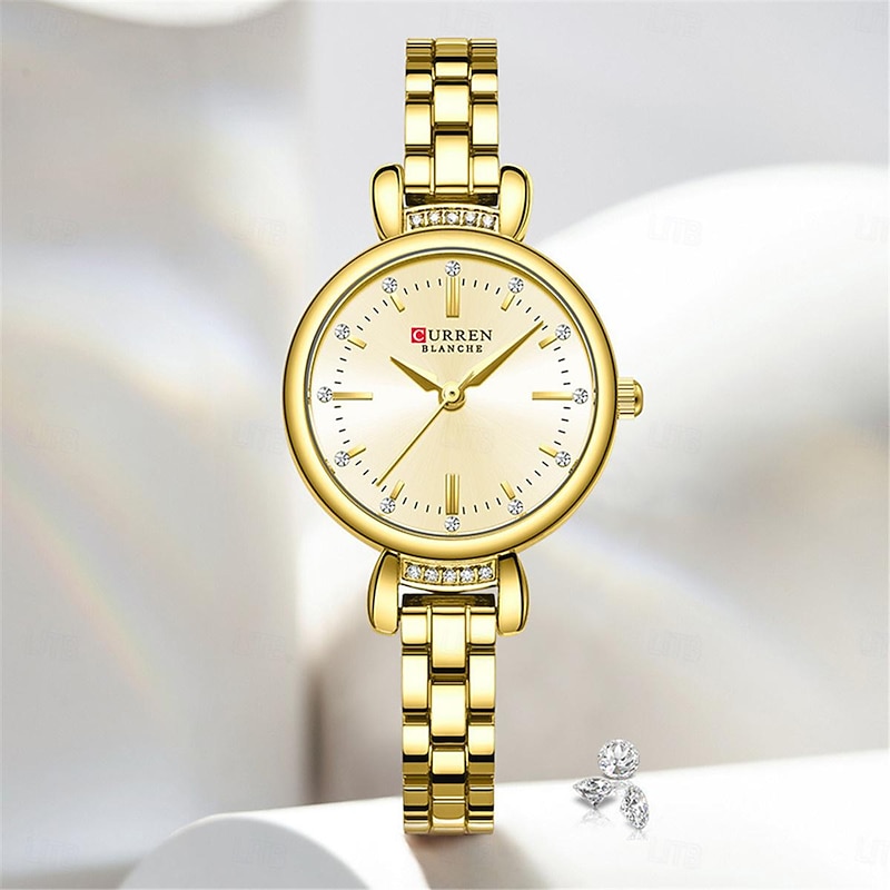 CURREN Women Quartz Watch Minimalist Fashion Casual Wristwatch Waterproof Decoration Stainless Steel Watch