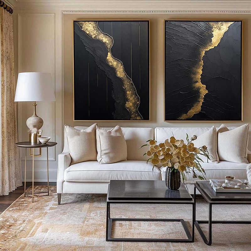 Wabi Sai art handmade Black  Wall Art painting hand painted Black and Gold Texture Painting Gold Texture oil painting Wall Art Black Abstract Painting Modern-Classic Style Art painting2