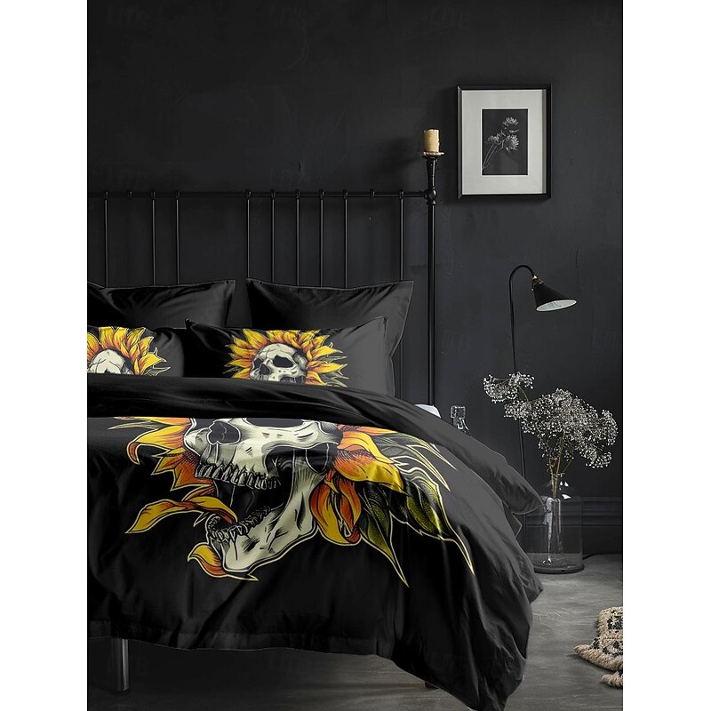 Halloween Floral Skull Duvet Cover Set - Includes Duvet Cover and Pillowcases - Spooky and Festive Design - Soft and Comfortable Fabric - Perfect for Halloween Home Decor
