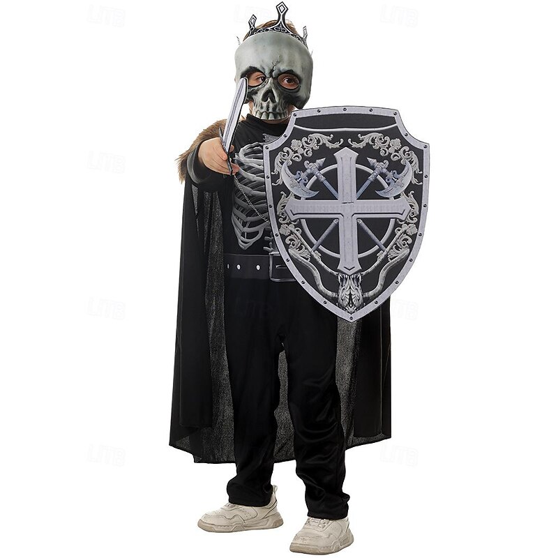 Skull Skeleton Halloween Cosplay Costume Cloak Medieval Horror Kid's Boys' Carnival Masquerade Performance Easy Halloween Costumes Dress Up3
