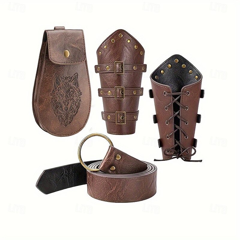 Retro Vintage Medieval Renaissance Armor Waist Belt Scabbard Viking Ranger Fancy Dress Men's Women's Halloween Carnival Performance LARP Adults Belt Arm Guards Sscabbard2