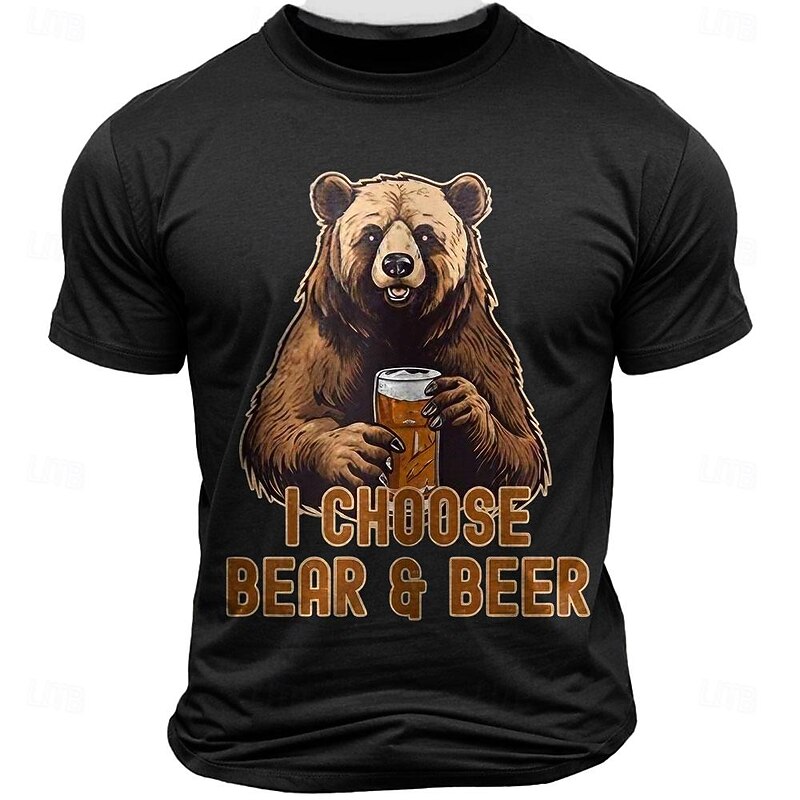 Men's Graphic T-Shirt: Funny "I Choose Bear & Beer" Pun Design, Short Sleeve Tee for Beer Lovers2