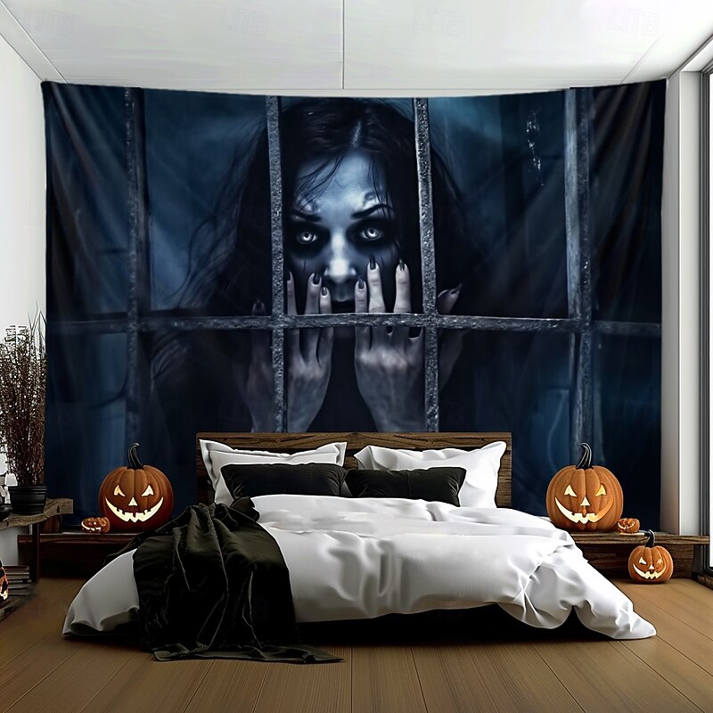 Halloween Decorations Scary Ghost Hanging Tapestry Wall Art Large Tapestry Mural Decor Photograph Backdrop Blanket Curtain Home Bedroom Living Room Decoration3