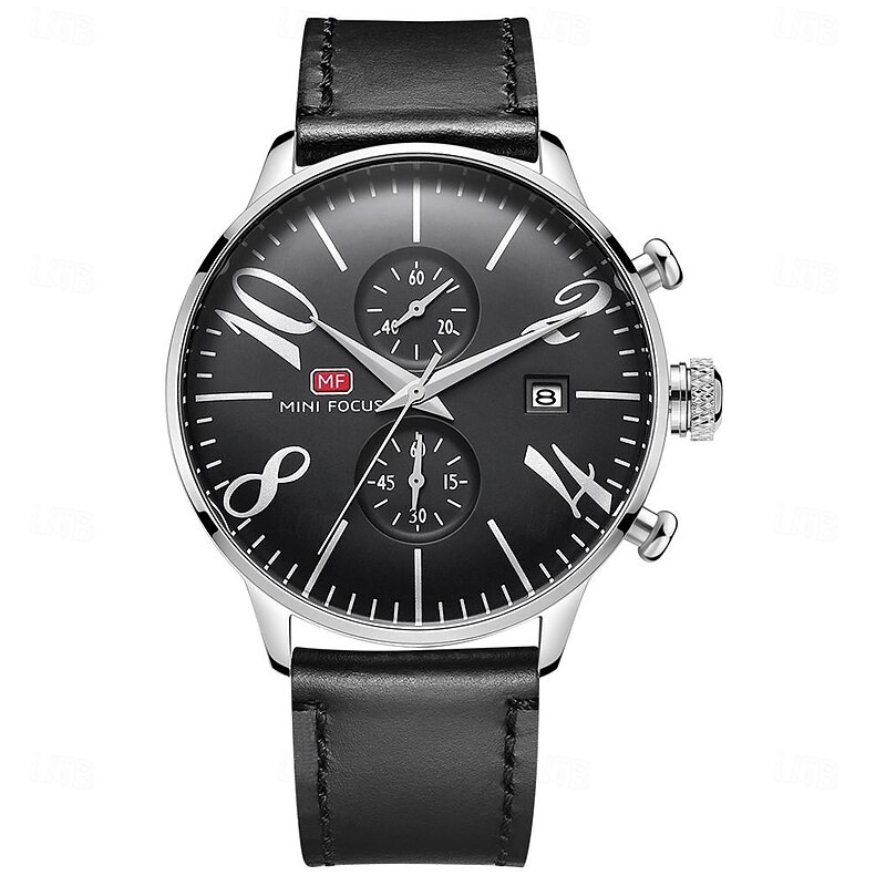 MINI FOCUS Men Quartz Watch Fashion Business Wristwatch Stopwatch Calendar Waterproof Decoration Leather Watch2