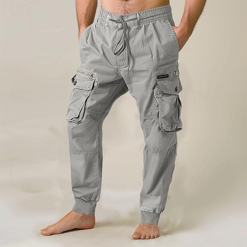 Men's Cargo Pants Cargo Trousers Joggers Trousers Drawstring Elastic Waist Multi Pocket Plain Breathable Outdoor Full Length Casual Daily Going out Casual Tactical Black Royal Blue Micro-elastic3