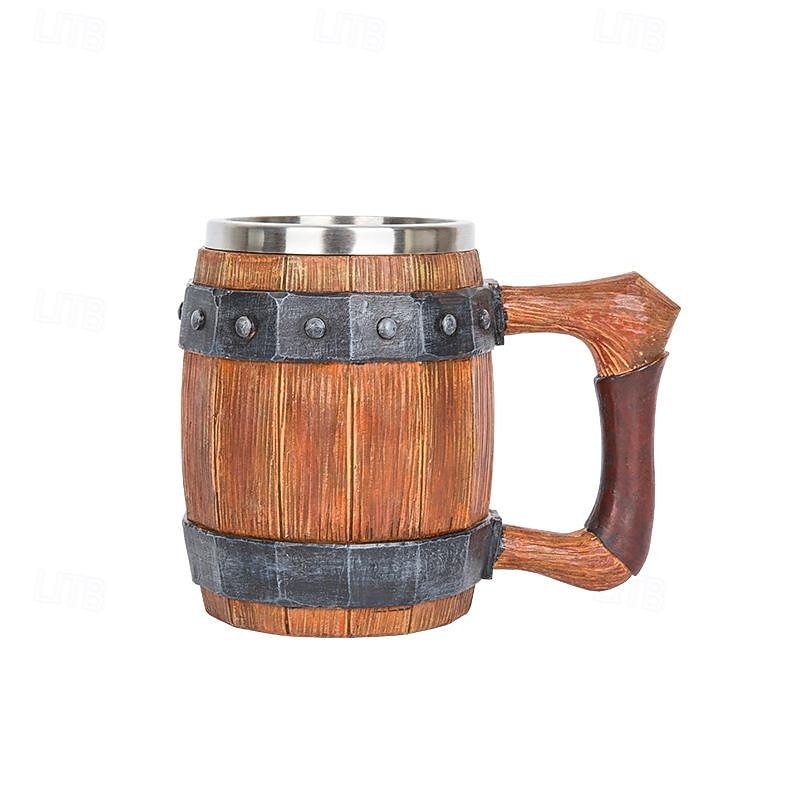 1pc Antique Viking Beer Mug - Wooden Barrel Cup with Stainless Steel Liner - Perfect Gift for Beer Lovers4