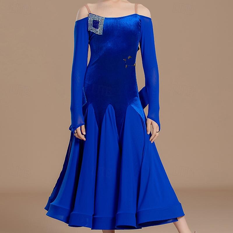 Kids' Dancewear Dress Splicing Girls' Performance Training Long Sleeve Mesh Velvet