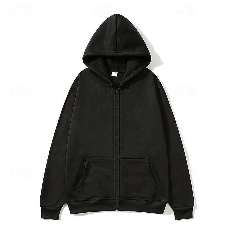 Men's Full Zip Hoodie Zip Up Hoodie Black White Light Grey Dark Gray Hooded Plain Zip Up Pocket Sports & Outdoor Daily Holiday Polyester Streetwear Basic Casual Spring &  Fall Clothing Apparel Hoodies4