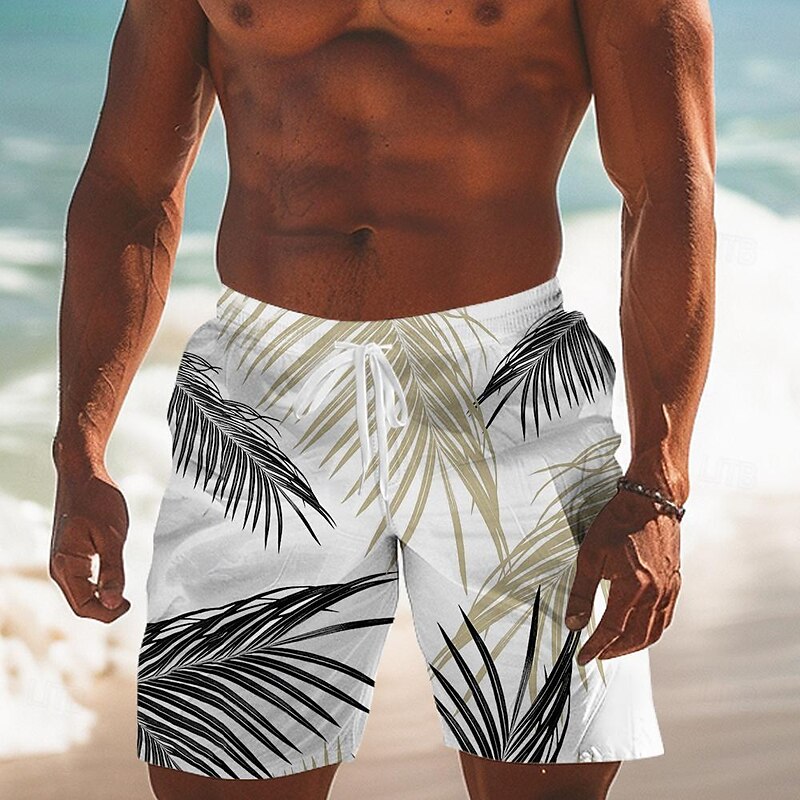 Men's Leaf Tropical Plants Swim Trunks Swim Shorts Board Shorts Mid Waist Fashion Streetwear Designer Casual Daily Holiday Pocket Drawstring Elastic Waist Designer Clothing Apparel4
