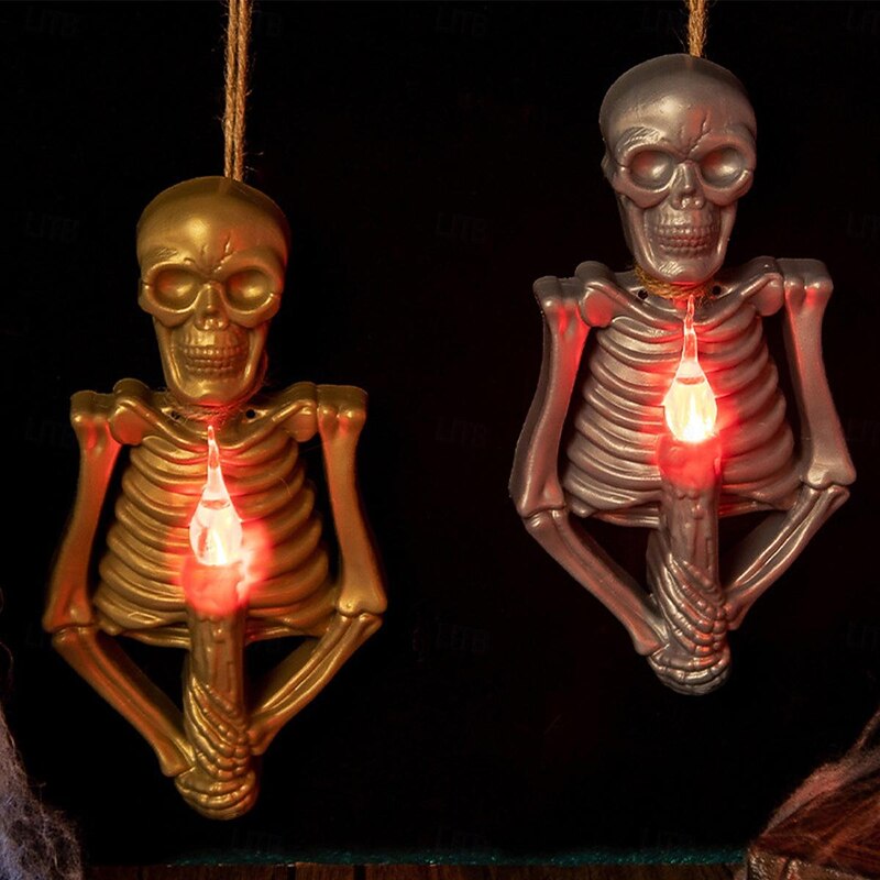 Halloween Skull Skeleton Light LED Electronic Candle Lights Scary Atmosphere Decorations Props Light Skull Candlestick Ghost Festival Decor Pendant4