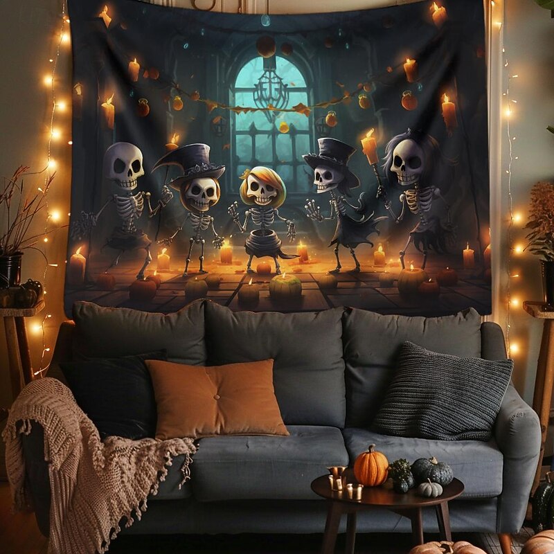 Halloween Decorations Cute Skeleton Hanging Tapestry Wall Art Large Tapestry Mural Decor Photograph Backdrop Blanket Curtain Home Bedroom Living Room3