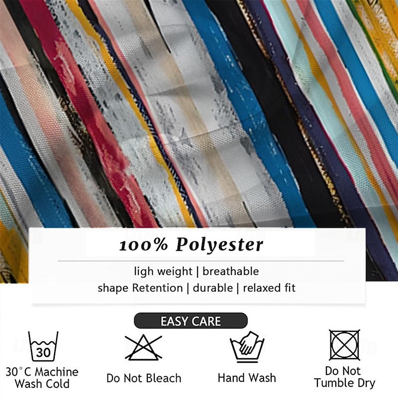 Men's Striped Geometric Pattern Button Up Shirt Printed Shirts Short Sleeve Hawaiian Resort Outdoor Business / Ceremony / Wedding Summer Turndown Print Button-Down Black Purple Rainbow3