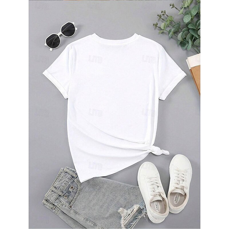 Women's T Shirt Basic Casual Floral Print Short Sleeve Regular Tops Crew Neck Daily Black White Blue Purple Summer3