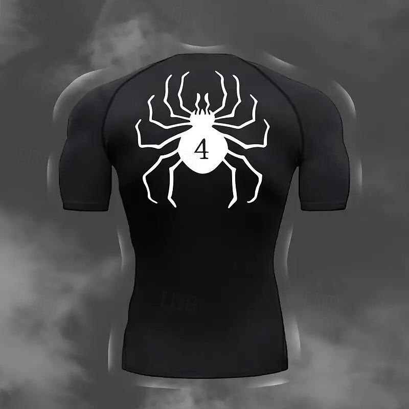 Men's Compression Shirt Athletic Shirt Gym Shirt Fitness Shirt Short Sleeve Tee Tshirt Casual Athleisure Spiders Quick Dry Soft Breathable Gym Workout Walking Jogging Sportswear Activewear Black