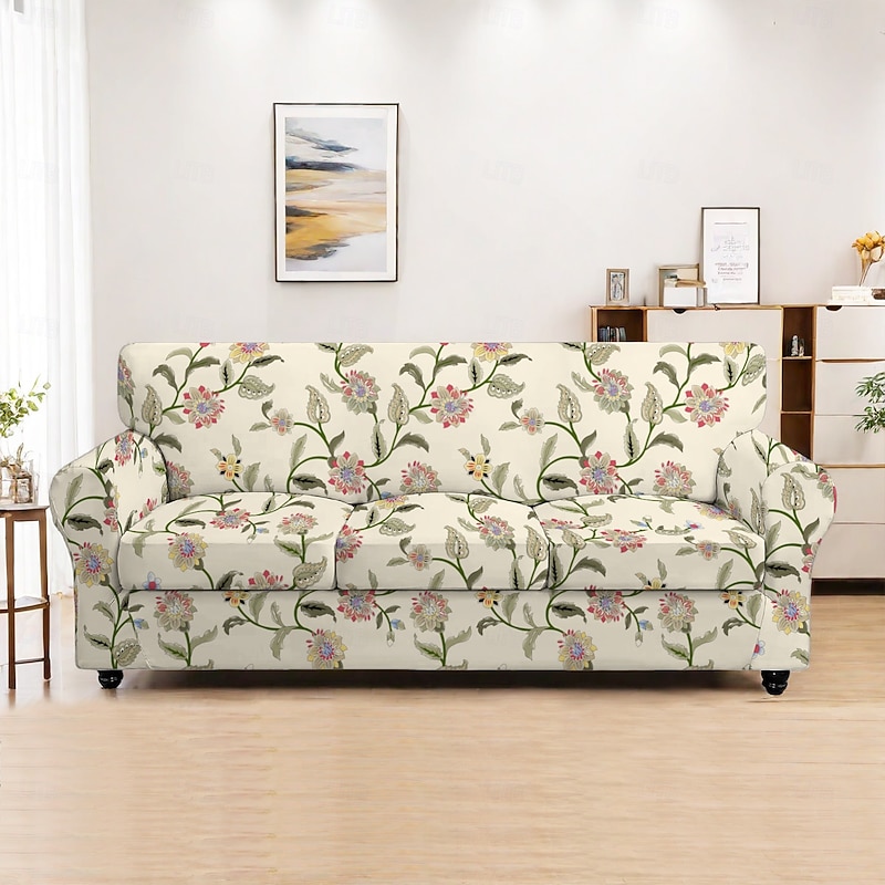 Sofa Cover Plants Yarn Dyed Polyester Slipcovers - Stylish Botanical Design - Soft and Durable Polyester Fabric - Protects and Revitalizes Your Sofa