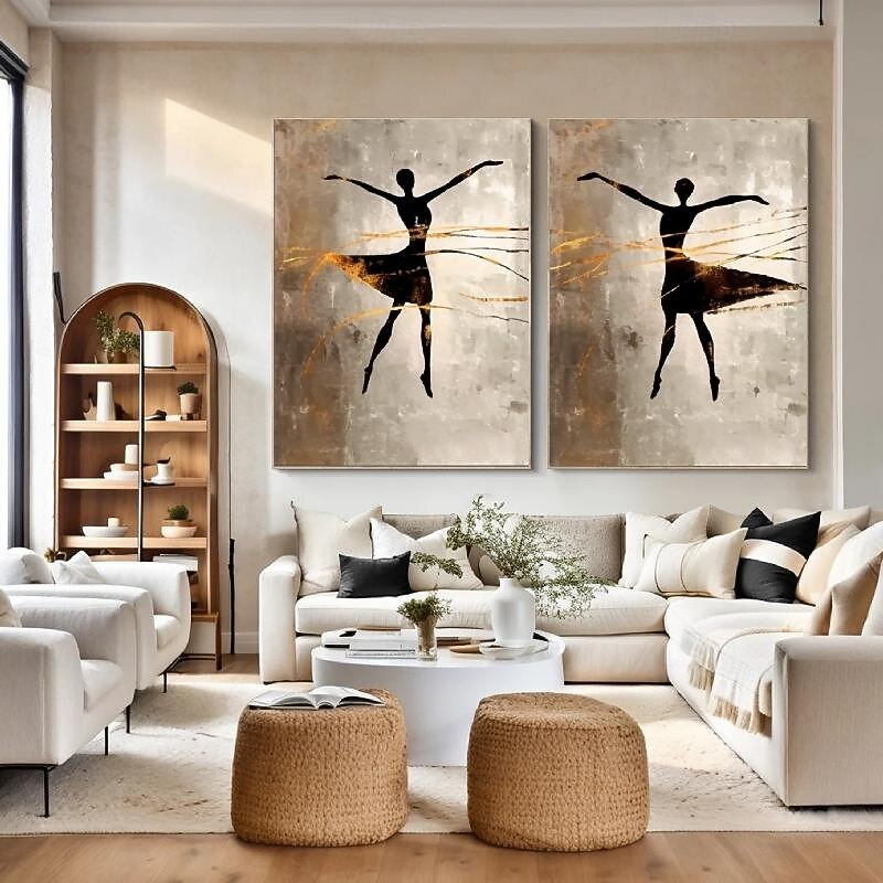 Large firgure oil painting handmade Wall Art Abstract Painting Girl Dancing Painting On Canvas Wabi-Sabi Wall Art Minimalist Art Black and Grey Art painting Room Decor