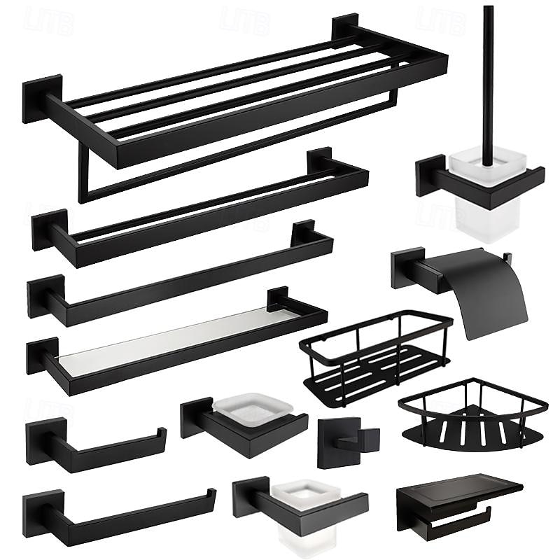 Bathroom Hardware Accessories, Stainless Steel Wall Mounted Brushed Nickel Towel Bar Hand Towel Holder, Toilet Paper Holder, Robe Towel Hook, Coat Hook Towel Bar (Black)2