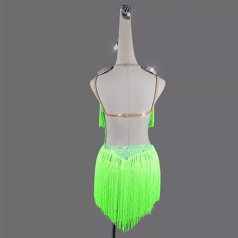 Latin Dance Dress Rhinestone Tassel Women's Performance Training Sleeveless Rumba Salsa Chacha Stage Costume2