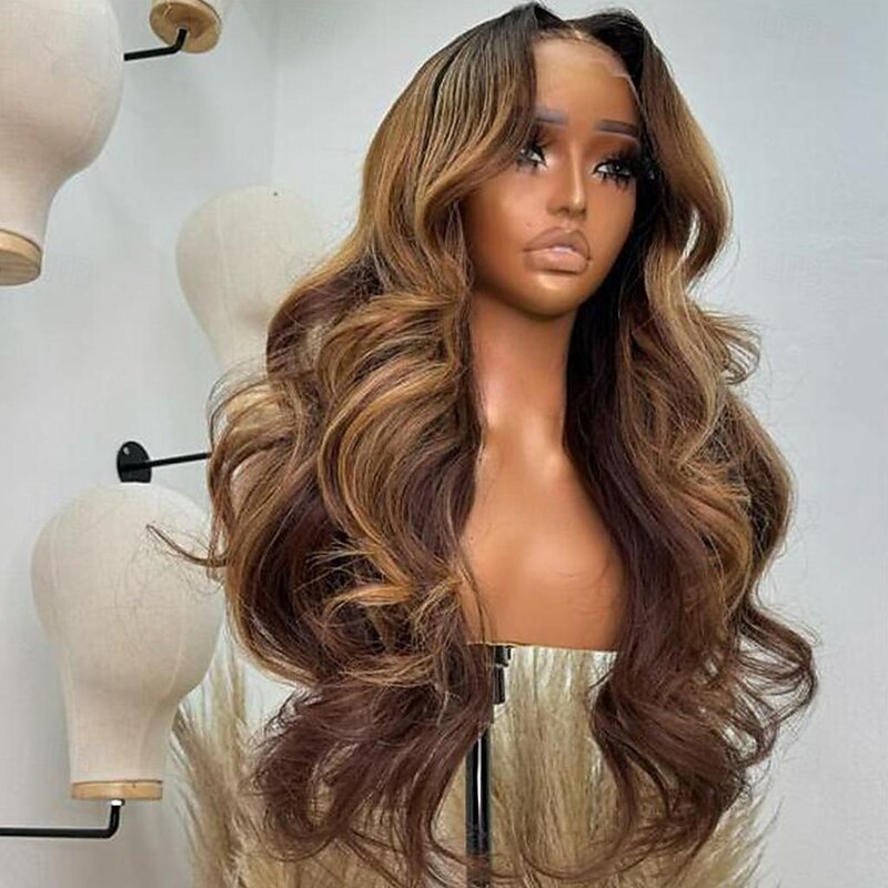 Unprocessed Virgin Hair 13x4 Lace Front Wig Middle Part Brazilian Hair Wavy Multi-color Wig 130% 150% Density with Baby Hair Highlighted / Balayage Hair Glueless Pre-Plucked For Women Long Human Hair4