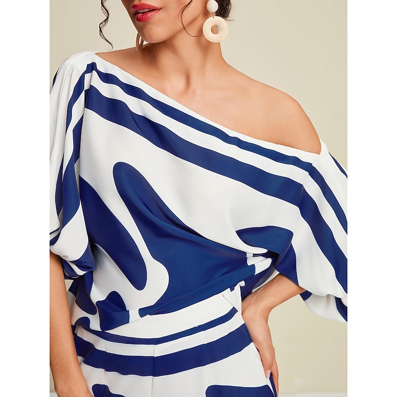 Satin Abstract Puff Sleeve Bateau Blouse3