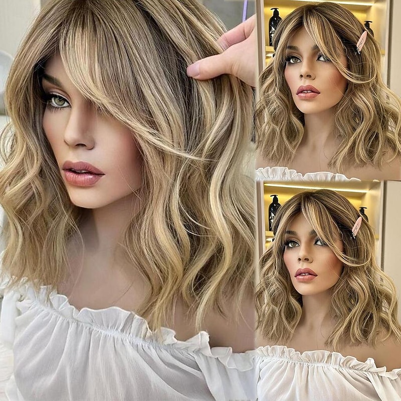 Remy Human Hair 13x4 Lace Front Wig Short Bob Brazilian Hair Wavy Multi-color Wig 130% 150% Density Ombre Hair Highlighted / Balayage Hair 100% Virgin Glueless Pre-Plucked For Women Short Human Hair2