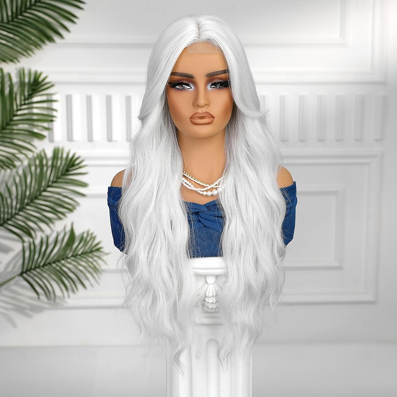 Synthetic Lace Wig Body Wave Style 30 inch Silver Middle Part U Part Wig Women's Wig Silver2