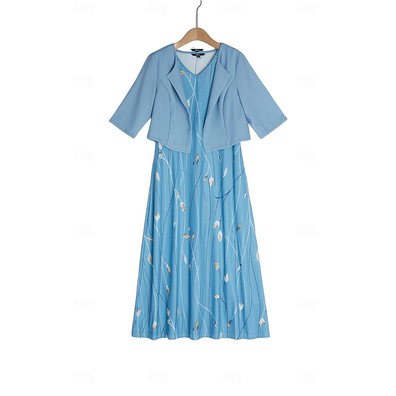 Women's Midi Dress Two Piece Dress Set Casual Dress Print Dress Outdoor Daily Fashion Elegant Pocket Print Crew Neck Half Sleeve Floral Regular Fit Pink Blue Sky Blue Summer Spring S M L XL XXL4
