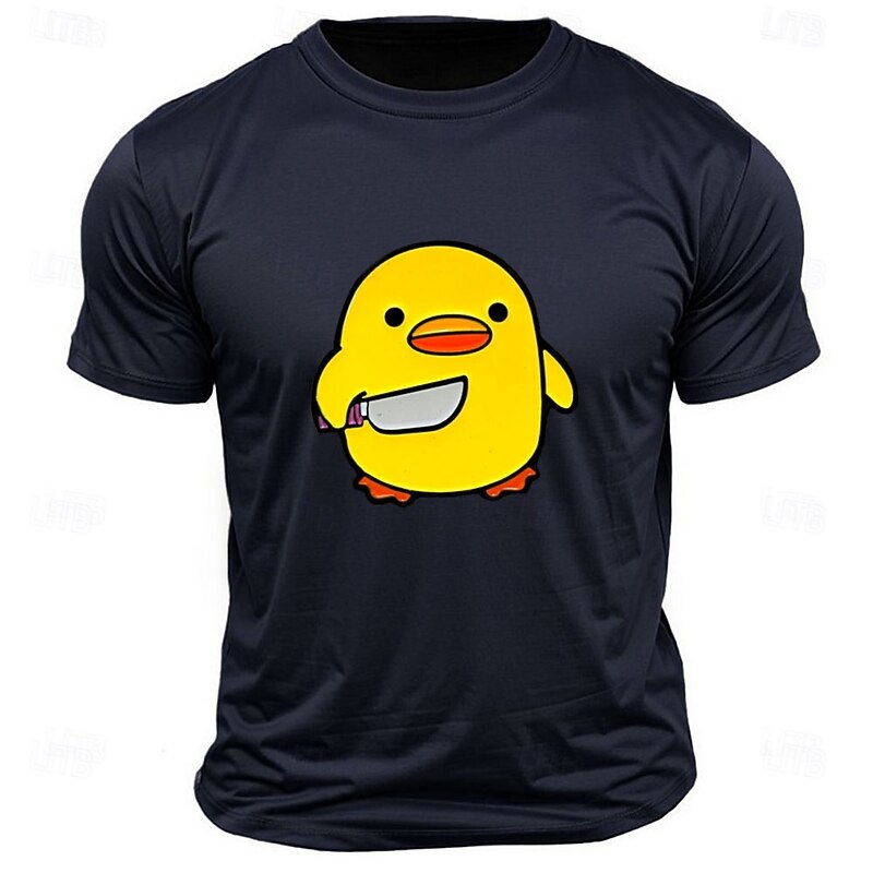 Men's Little Yellow Duck Funny T Shirt Tee Top 100% Cotton Short Sleeve Graphic Shirt Black White Dark Grey Comfortable Tee Street Sports Outdoor Fashion Designer Clothing
