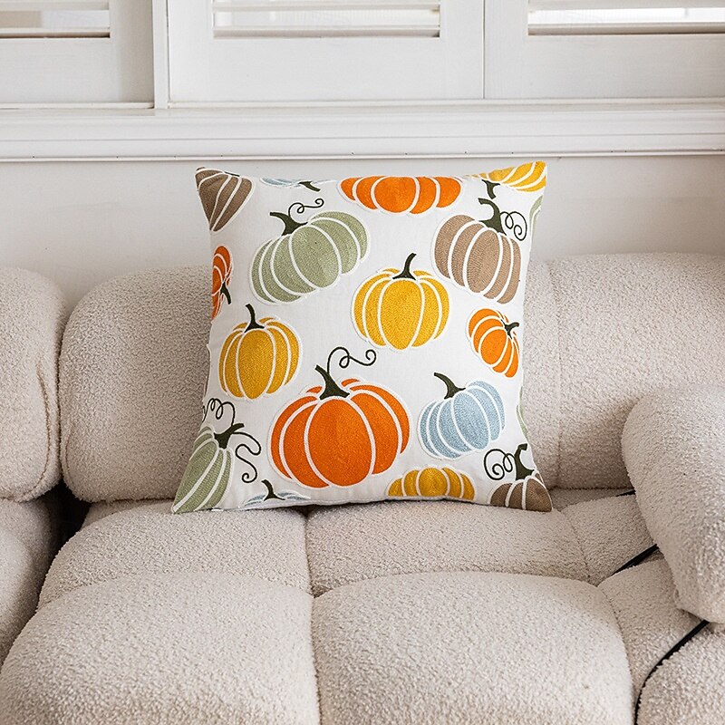 Halloween Emboidery Pumpkins Decorative Toss Pillows Cover 1PC Soft Square Cushion Case Autumn Pillowcase for Bedroom Livingroom Sofa Couch Chair2